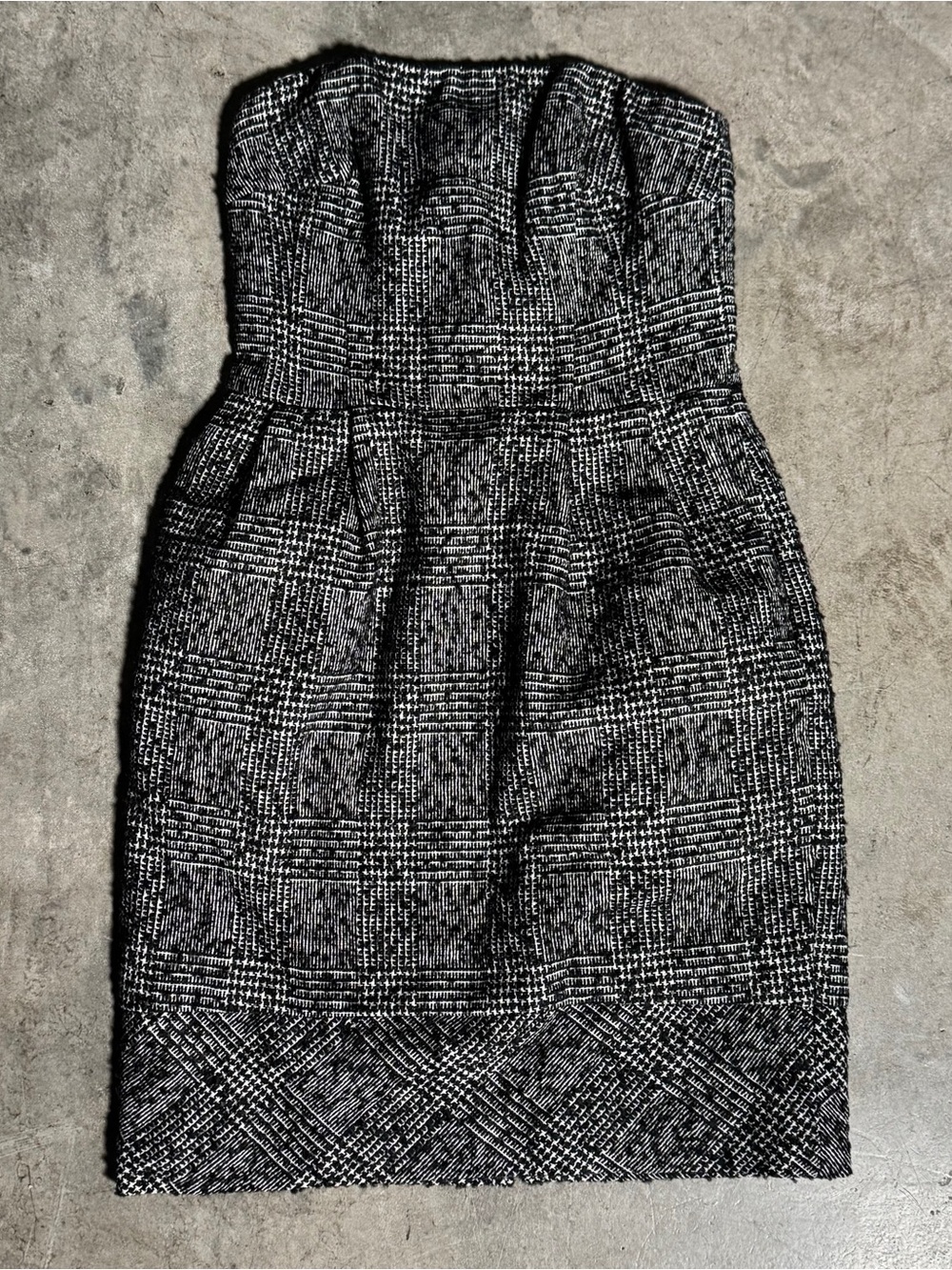 Express Strapless Plaid Mini Dress in Black and White